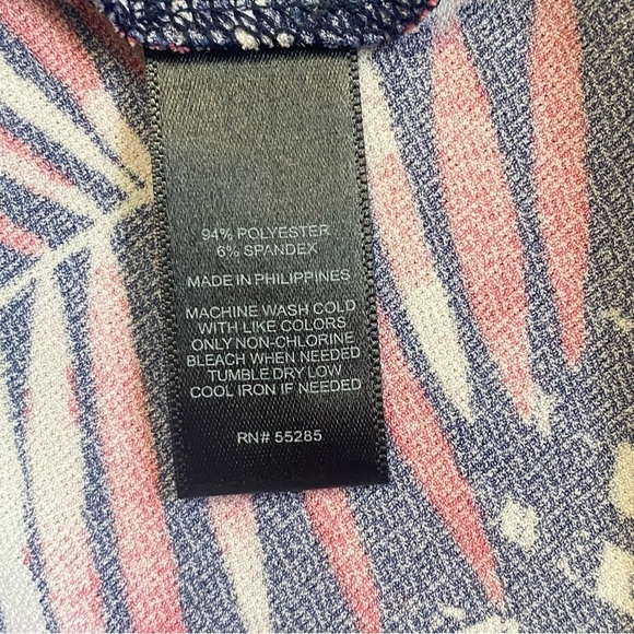 Women Express Red White Navy Palm Print/Tropical Summer Mini Dress Sz M - Picture 12 of 15